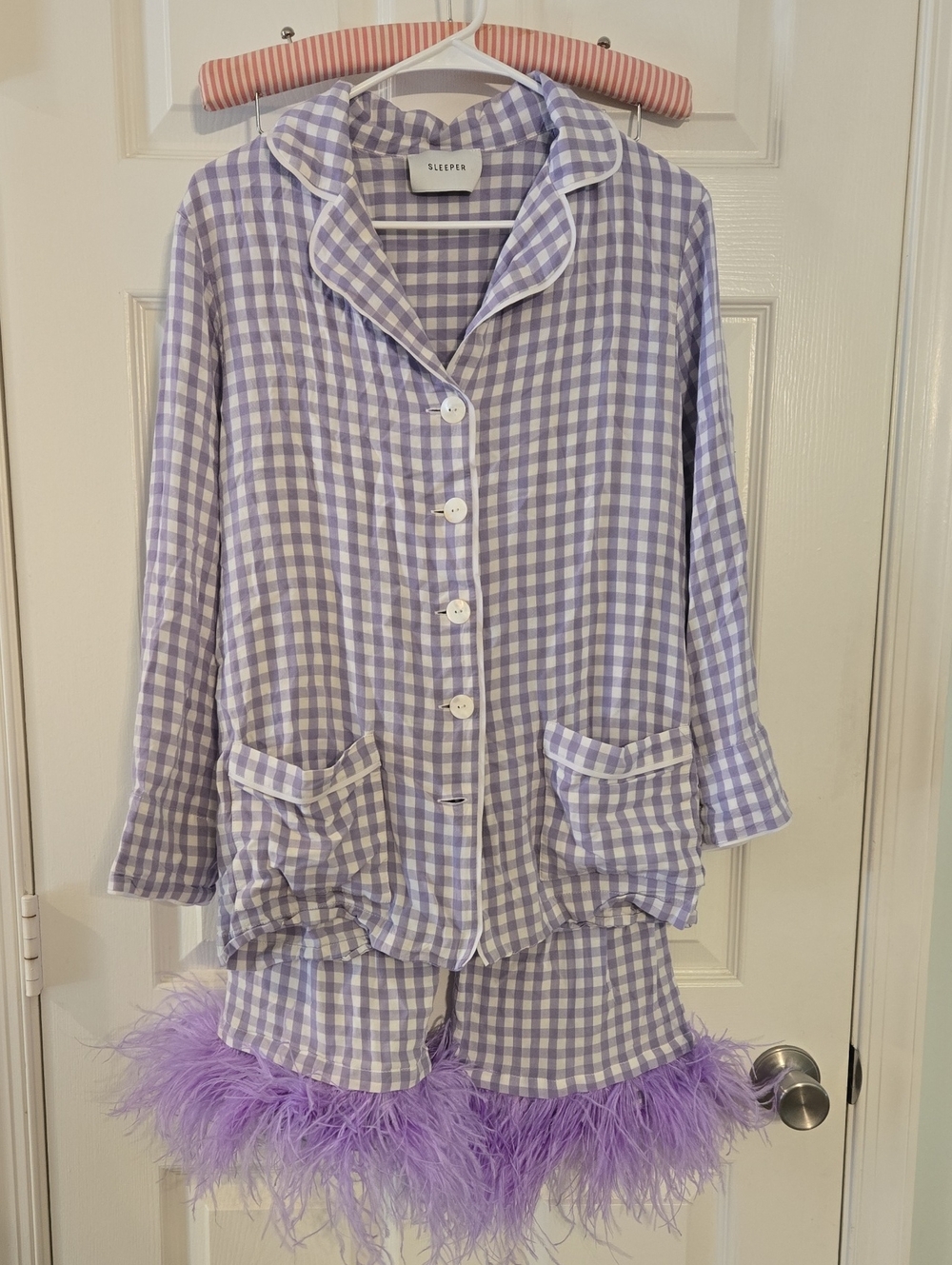 Sleeper Lavender Gingham Pajama Set with Feathered Hem